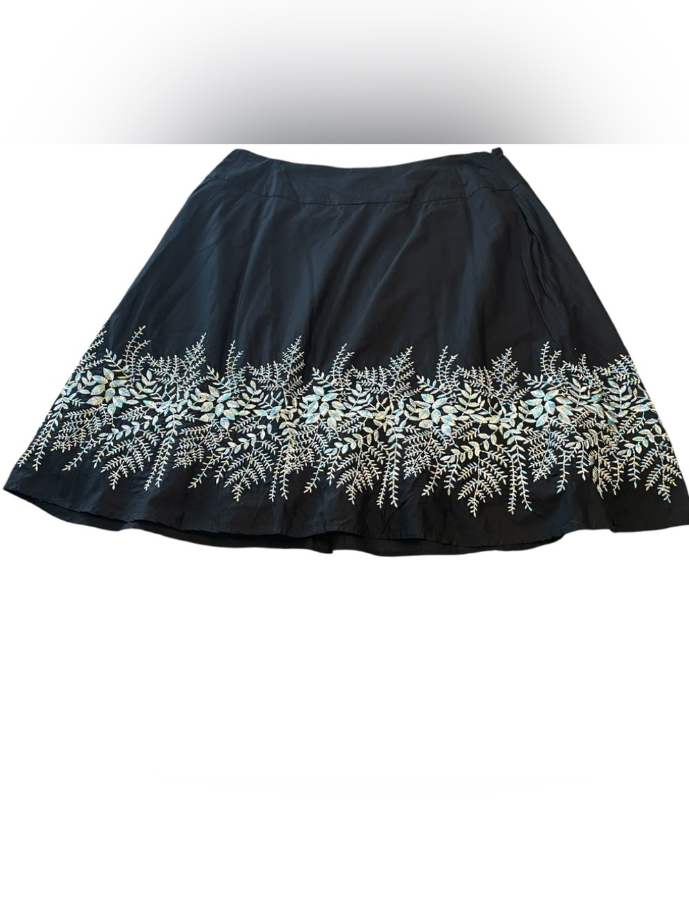 Dress Barn Black Cotton Multicolor Leaf Embroidery Fit Flare A Line Skirt Sz 16W
